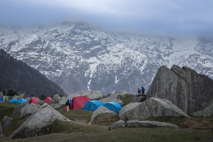 Trekking in India in the Himalayan mountains with snow covered peaks