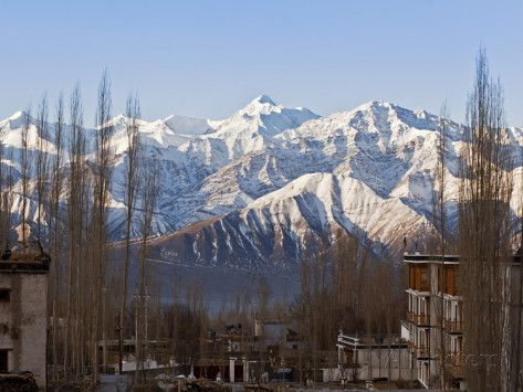 Trekking in India in the Himalayan mountains with snow covered peaks