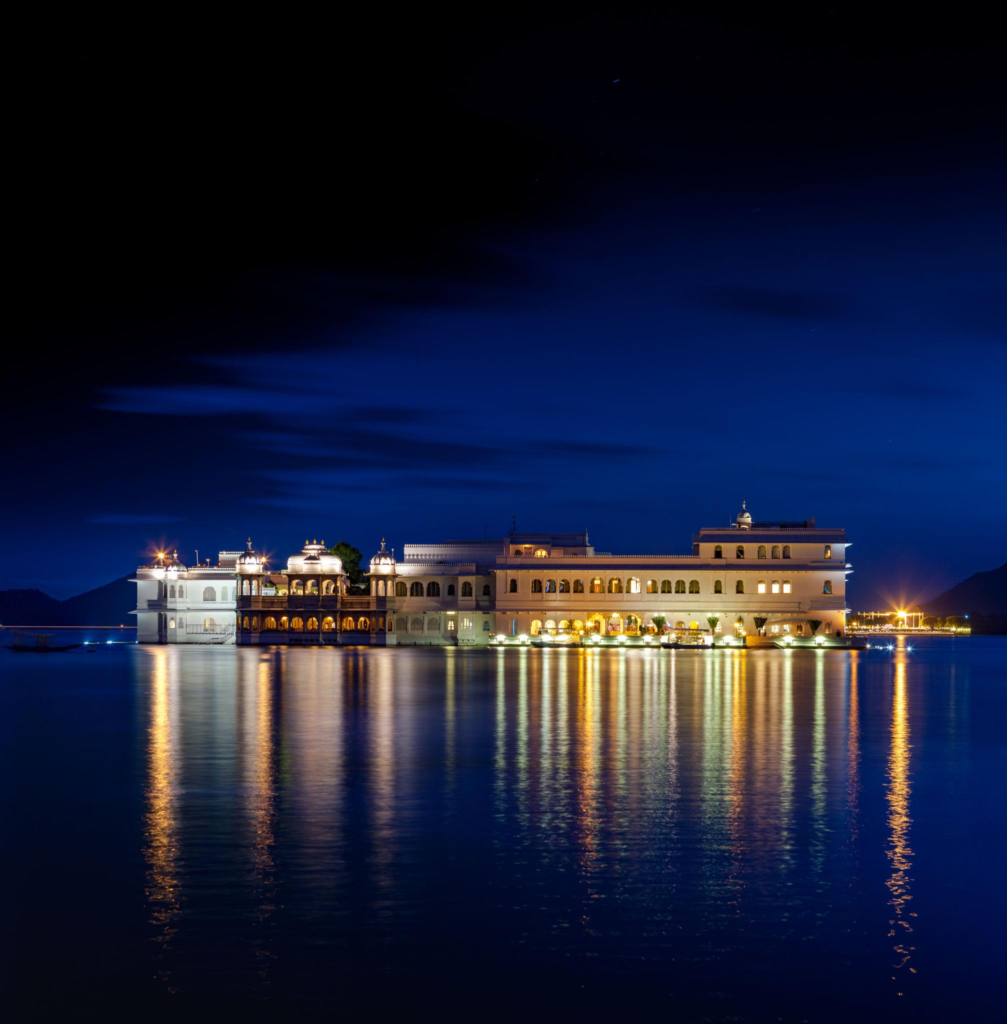 Taj Lake Palace Udaipur night view on Lake Pichola showcasing royal luxury hotels